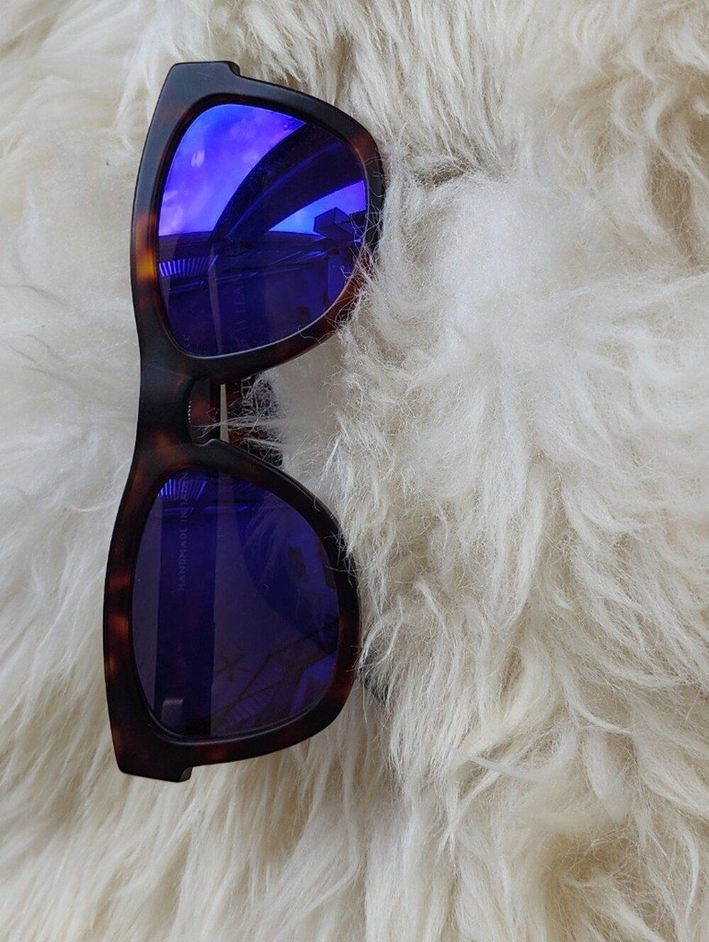 Westward Leaning Tortoiseshell Sunglasses with Blue Mirrored Lenses